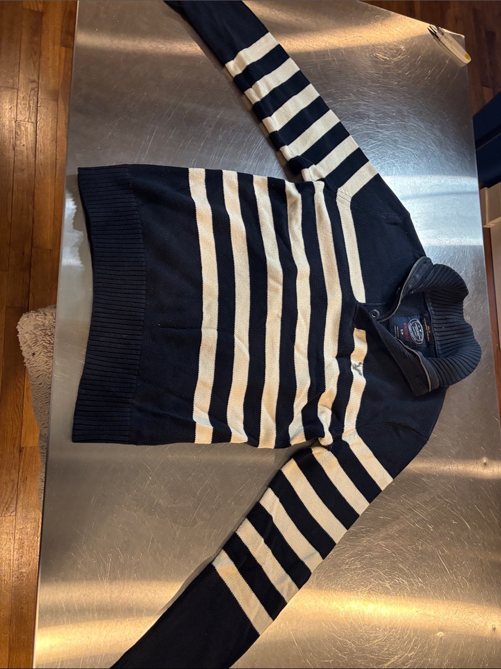 American Eagle Outfitters Navy & Cream Striped Zip-Up Sweater
